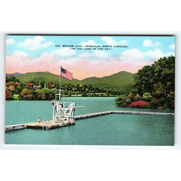 Vintage Linen Postcard Beaver Lake Asheville NC Scenic View 1930s - Picture 1 of 2